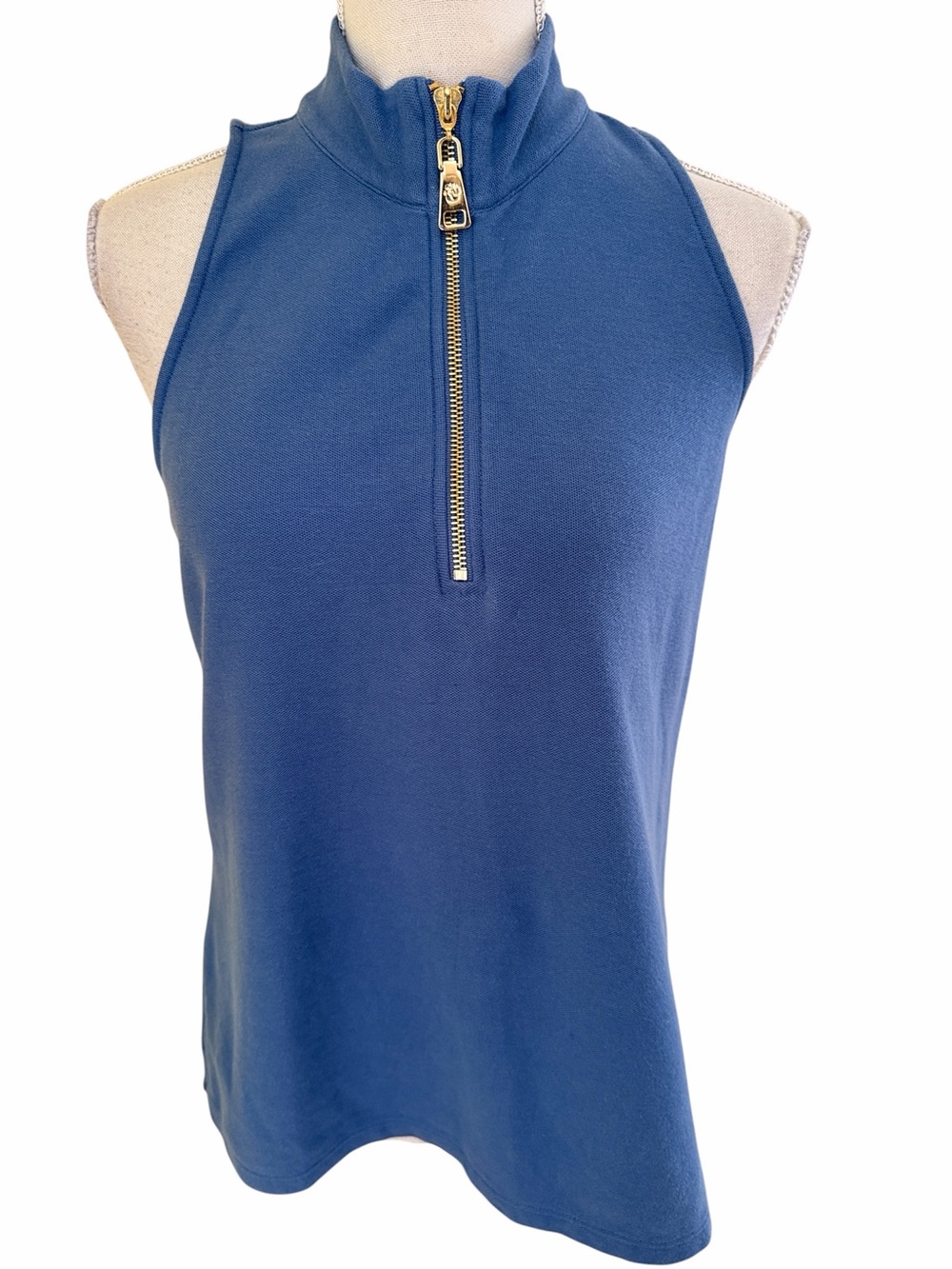 Spartina 449 Sleeveless Blue Mock Neck Zip-Front Racerback "Keira" Tank Top M